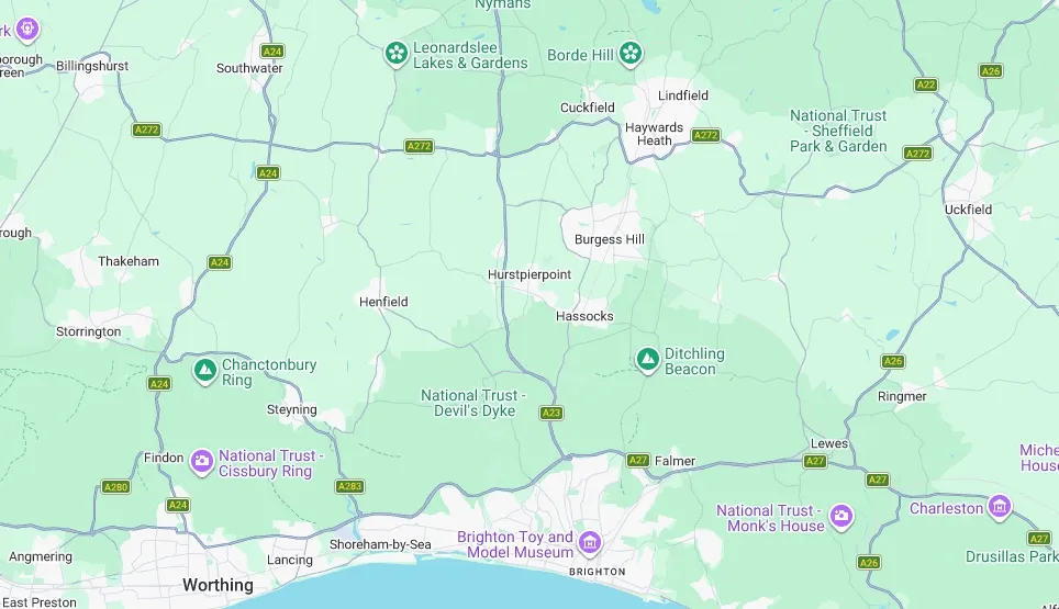 Map of the West Sussex service area, centred on Henfield